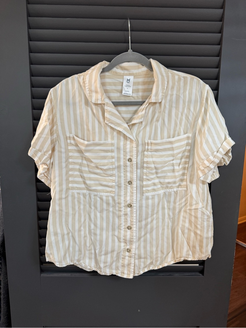 Striped Short-Sleeve Button-Down Shirt - Cream Stripe